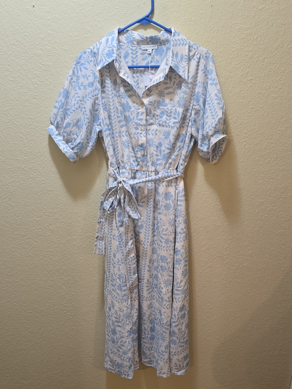 NWT Baltic Born Light Blue & White Floral Midi Shirt Dress